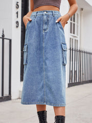 Koisoon Slit Buttoned Denim Skirt with Pockets