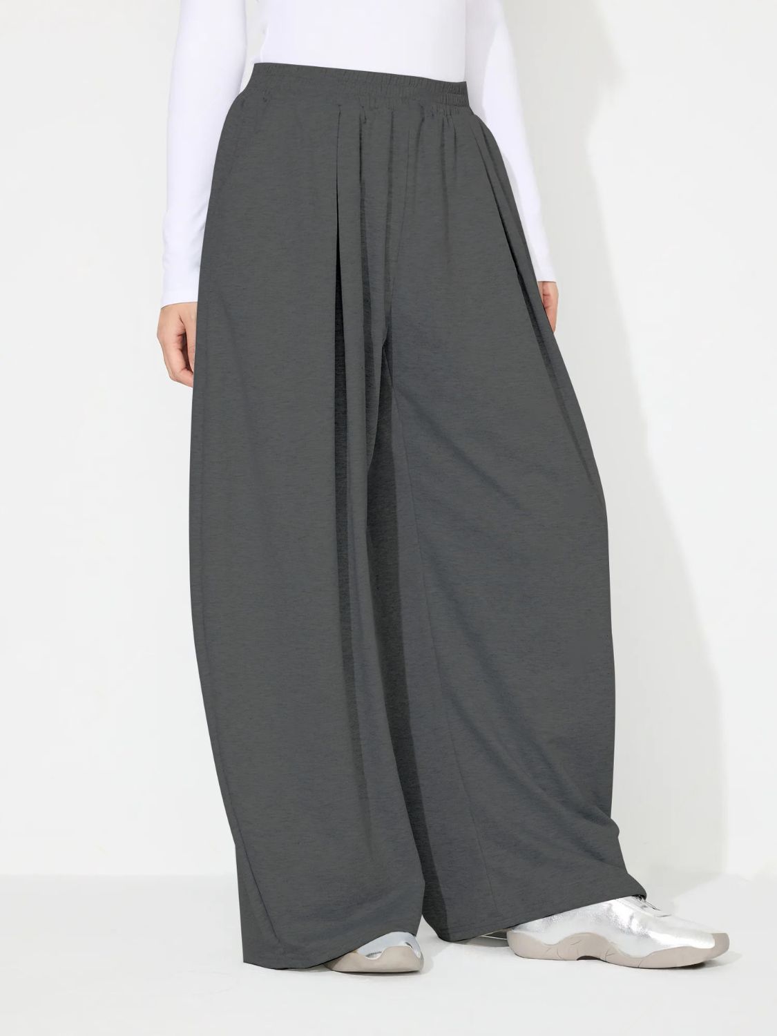 Koisoon Elastic Waist Wide Leg Pants with Pockets