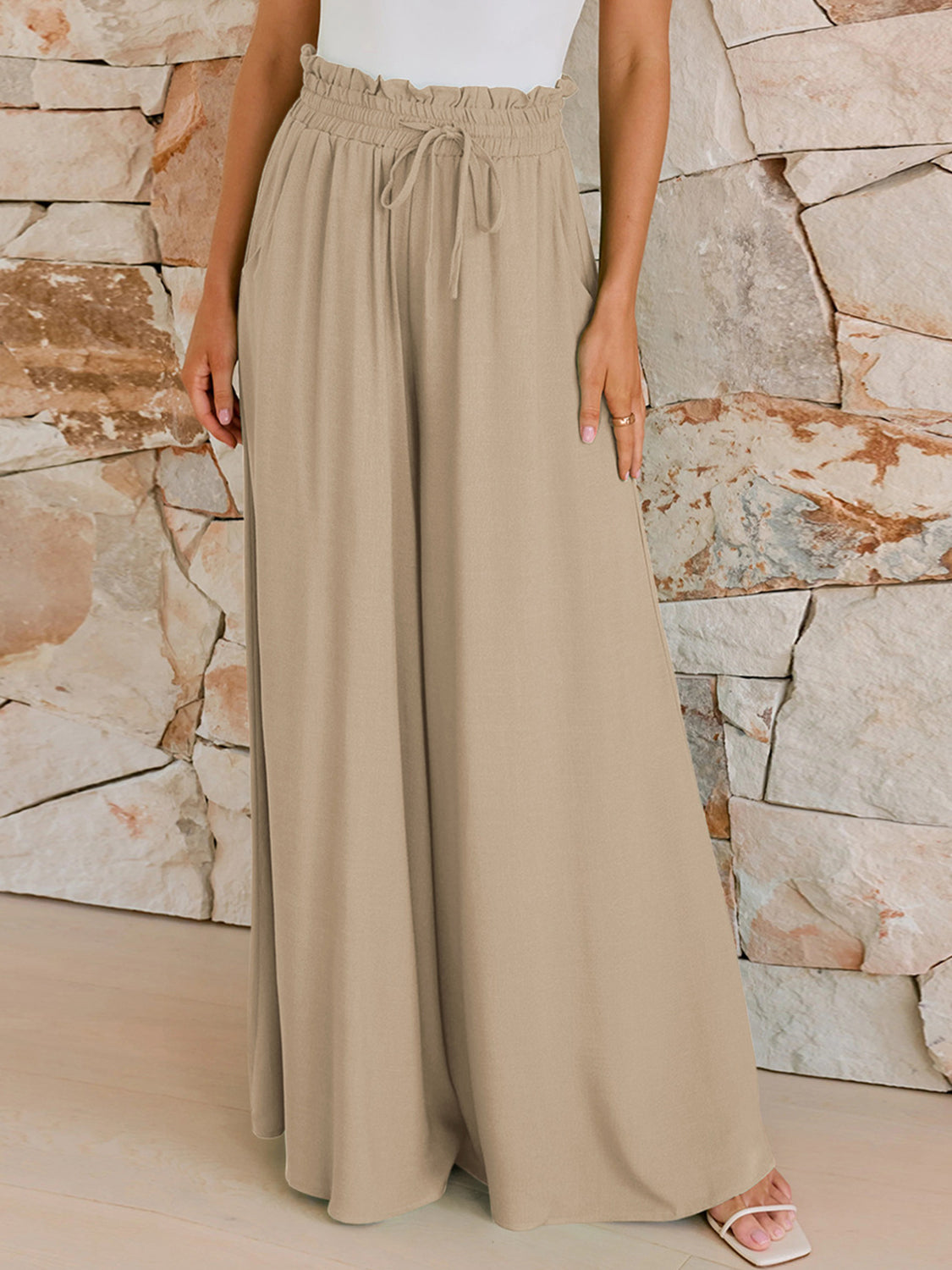 Koisoon Drawstring Wide Leg Pants with Pockets