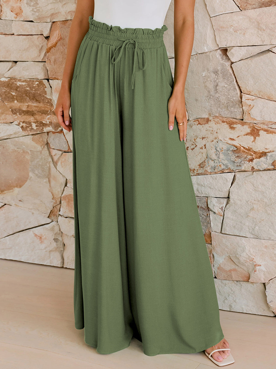 Koisoon Drawstring Wide Leg Pants with Pockets