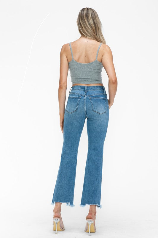 Koisoon Raw Hem Distressed Mid Rise Crop Jeans