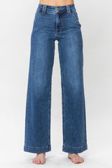 Koisoon Blue Full Size Double Button Wide Leg Jeans