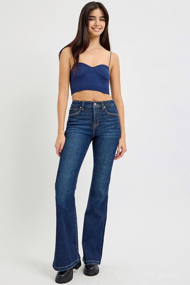 Koisoon Full Size High Rise Flare Jeans with Pockets