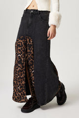 Koisoon Slit Leopard Midi Denim Skirt