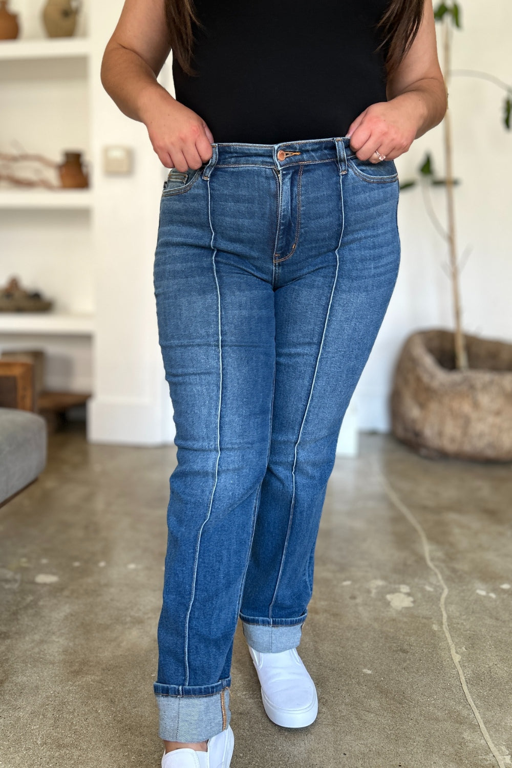 Koisoon Blue Full Size High Waist Front Seam Detail Straight Jeans