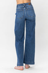 Koisoon Blue Full Size Double Button Wide Leg Jeans