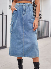 Koisoon Slit Buttoned Denim Skirt with Pockets