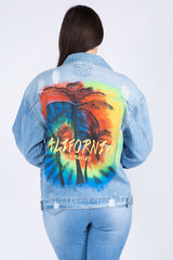 Koisoon American Bazi Full Size Painted Back Distressed Denim Jacket