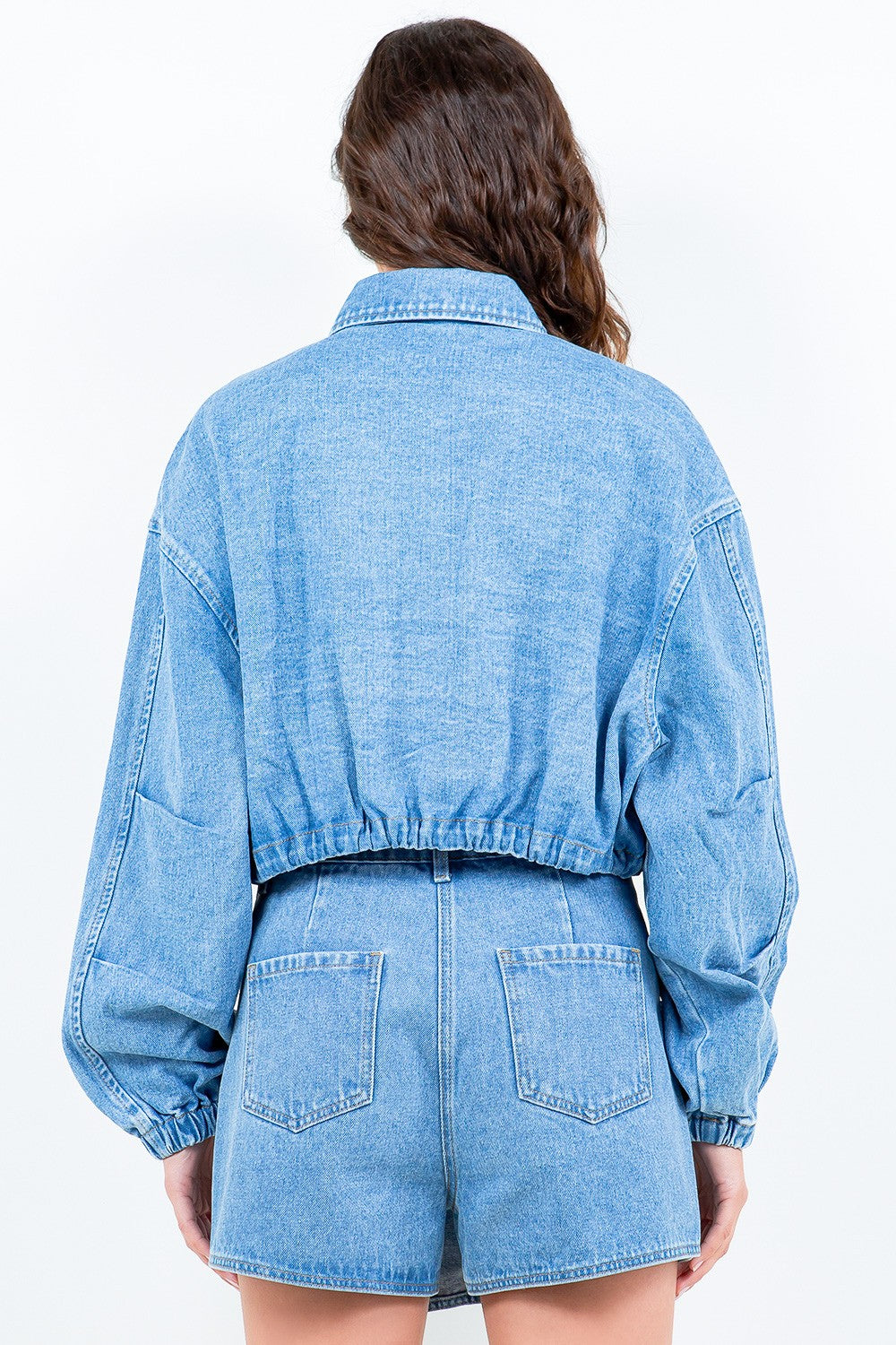 Koisoon American Bazi Drawstring Waist Crop Denim Jacket