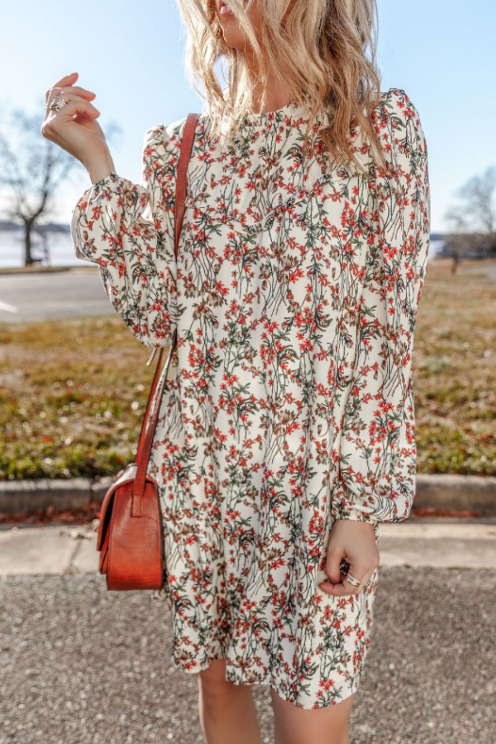 Koisoon Floral Round Neck Long Sleeve Dress