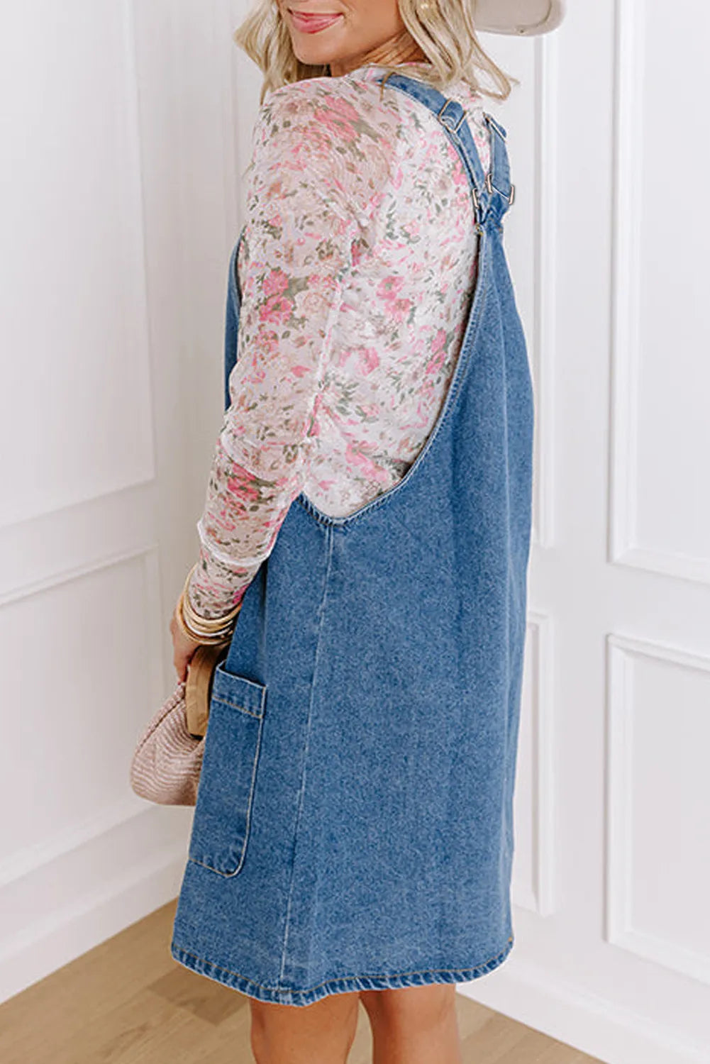 Koisoon Square Neck Wide Strap Denim Overall Dress