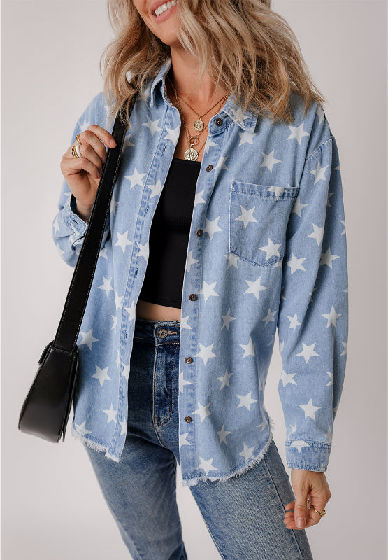 Koisoon Star Collared Neck Denim Top