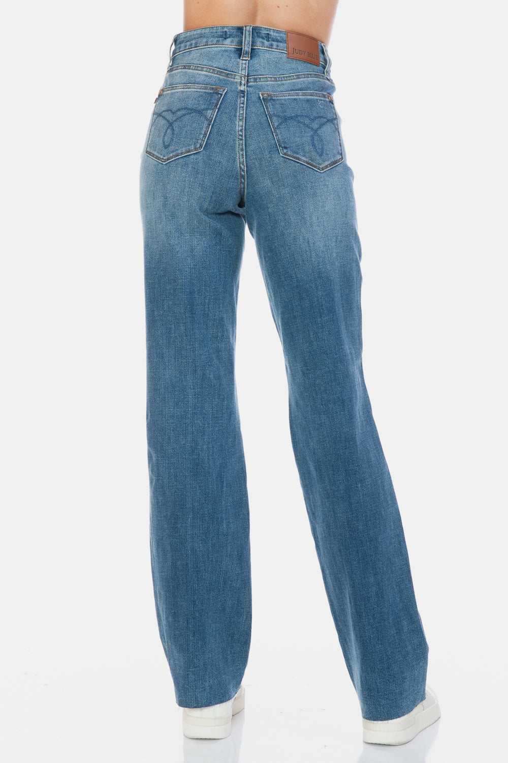 Koisoon Blue Full Size Tummy Control Cut Raw Hem Straight Jeans