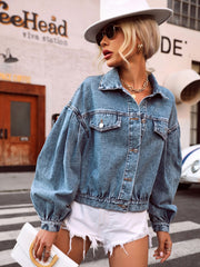 Koisoon Collared Neck Dropped Shoulder Denim Top