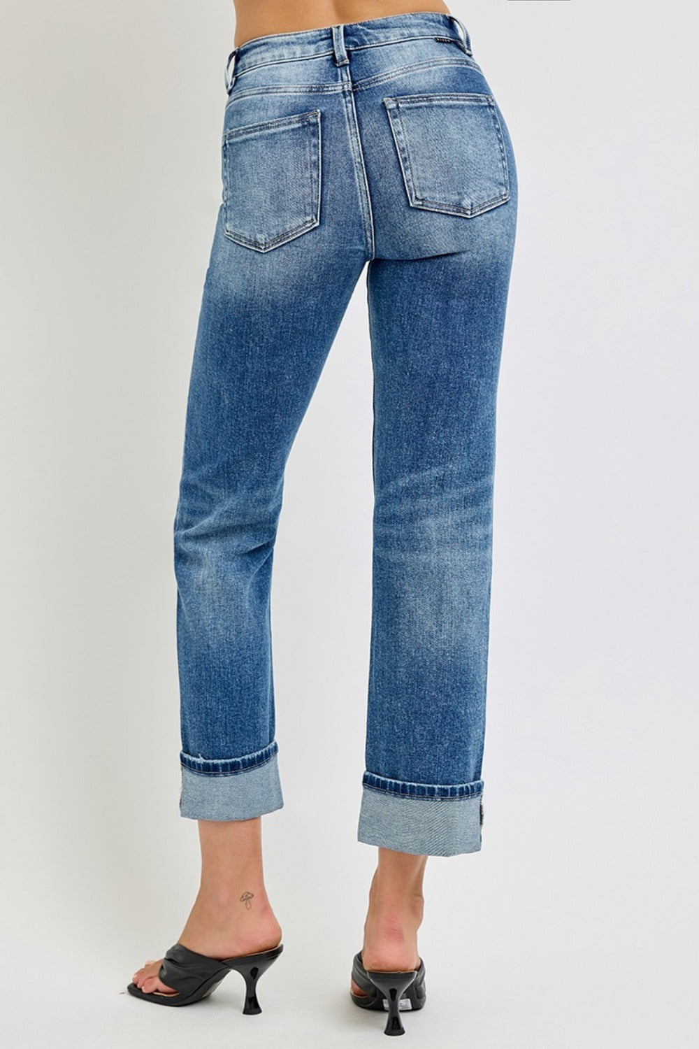 Koisoon Full Size High Rise Crop Straight Roll Up Jeans