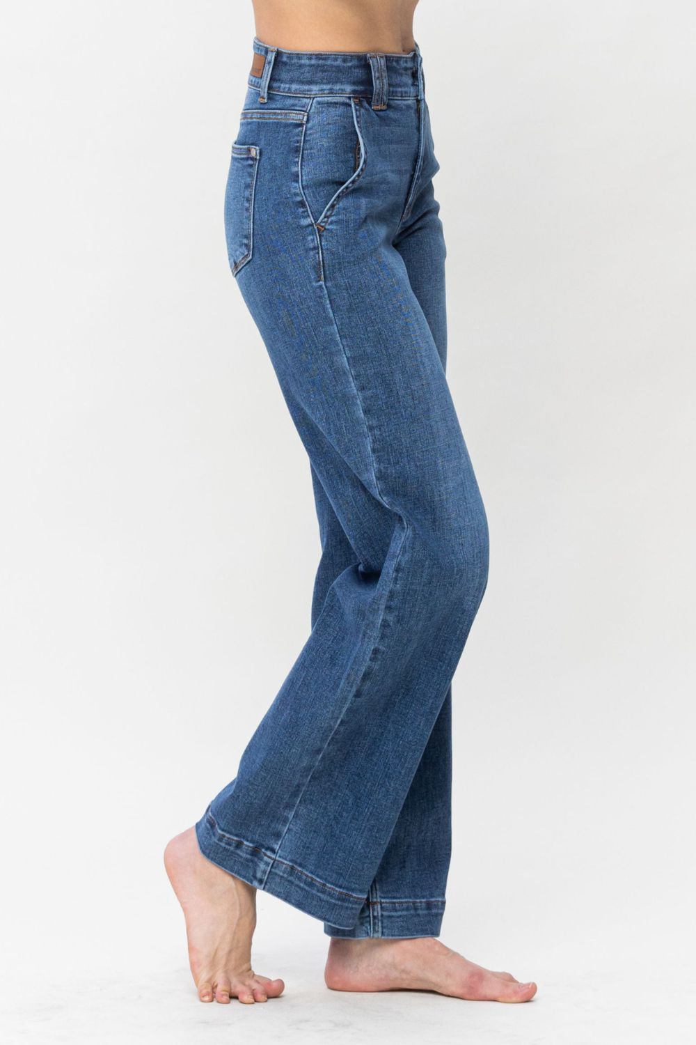 Koisoon Blue Full Size Double Button Wide Leg Jeans