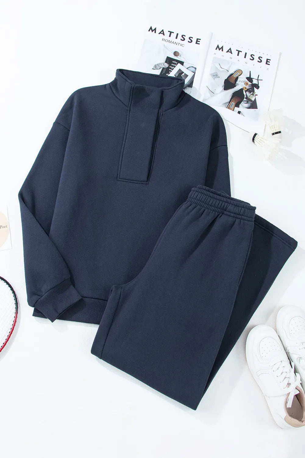 Koisoon Half Snap Long Sleeve Top and Pants Active Set