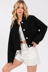 Koisoon Button Down Cropped Denim Jacket with Patch Pockets