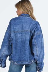 Koisoon Collared Neck Button Up Denim Jacket