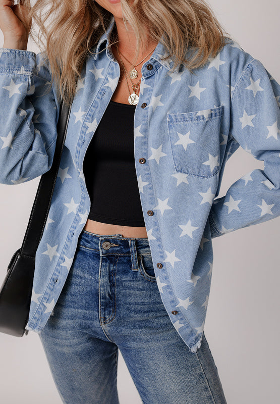 Koisoon Star Collared Neck Denim Top