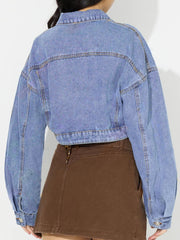 Koisoon Collared Neck Dropped Shoulder Cropped Denim Top