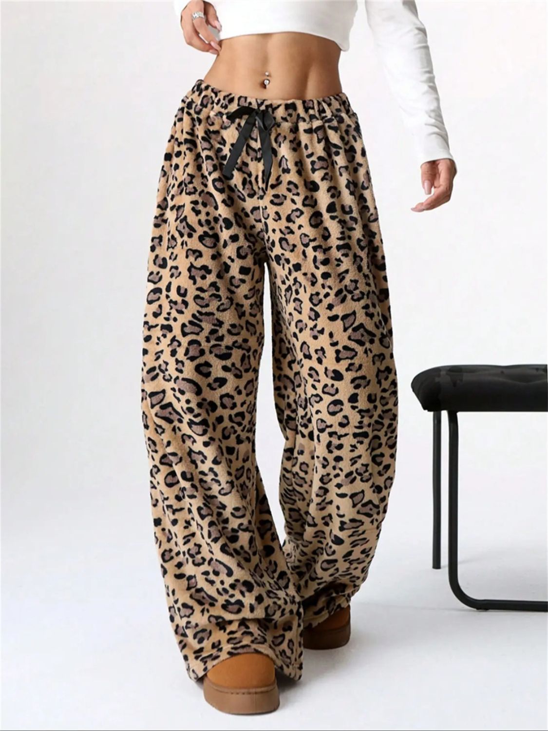 Koisoon Leopard Wide Leg Plush Pants