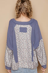 Koisoon Waffle Knit Floral Notched Long Sleeve Top