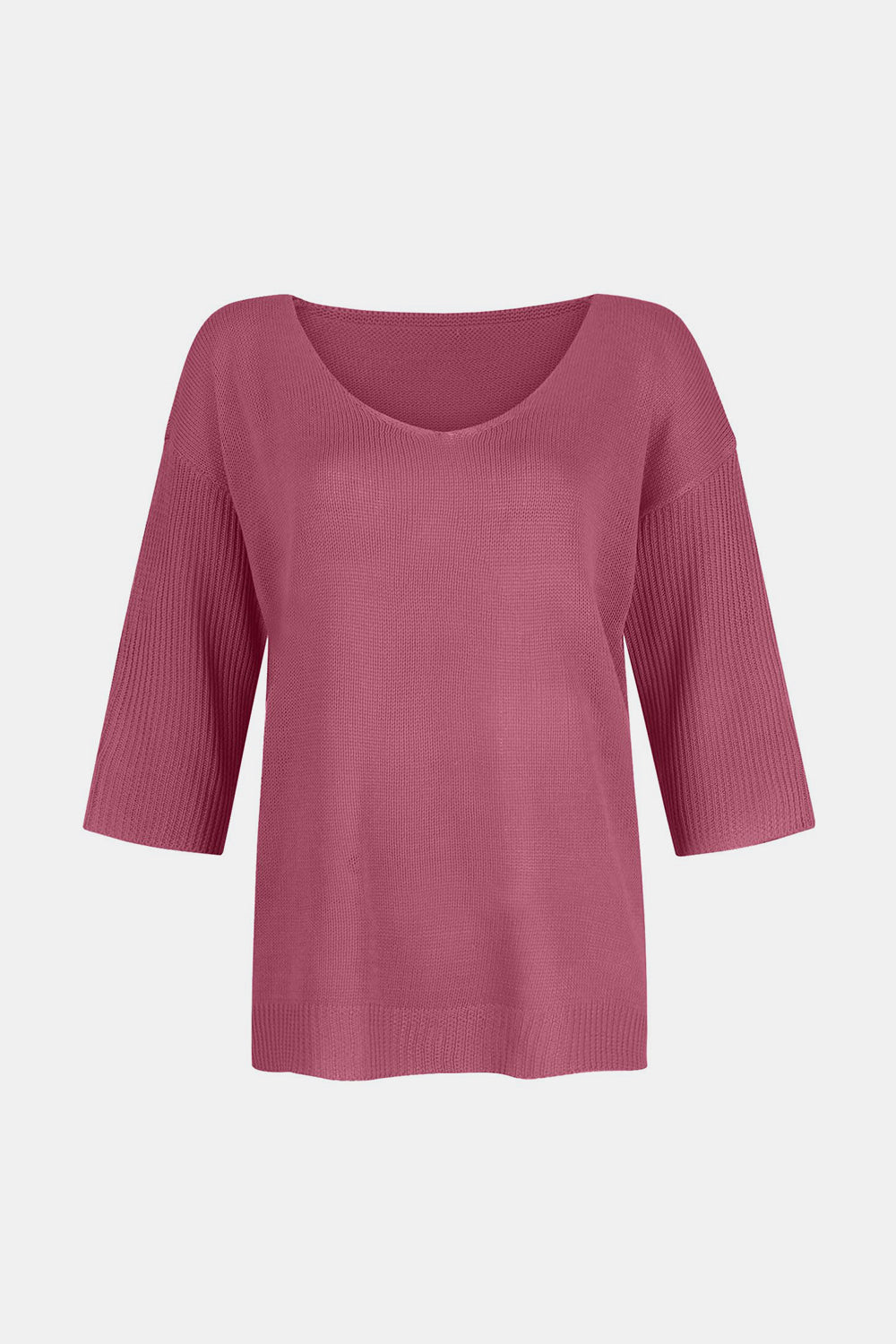 Koisoon V-Neck Three-Quarter Sleeve Knit Top