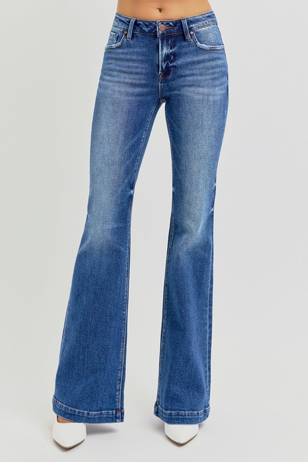 Koisoon Full Size Low Rise Flare Jeans with Pockets