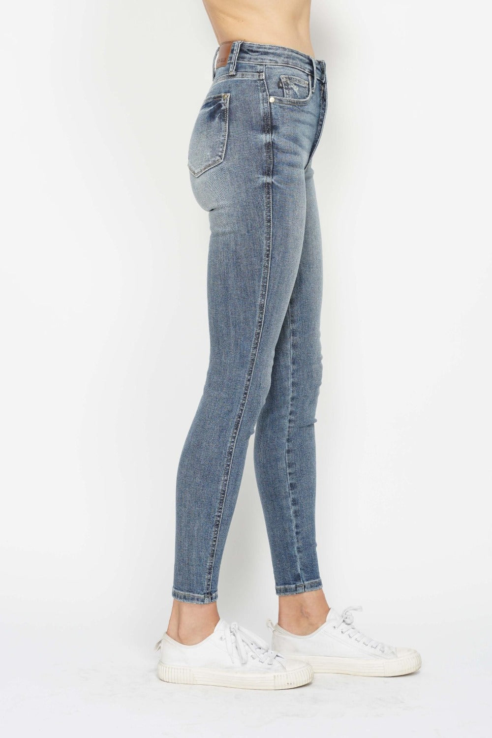 Koisoon Blue Full Size Tummy Control Contrast Wash Skinny Jeans