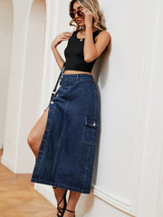 Koisoon Button Down Midi Denim Skirt