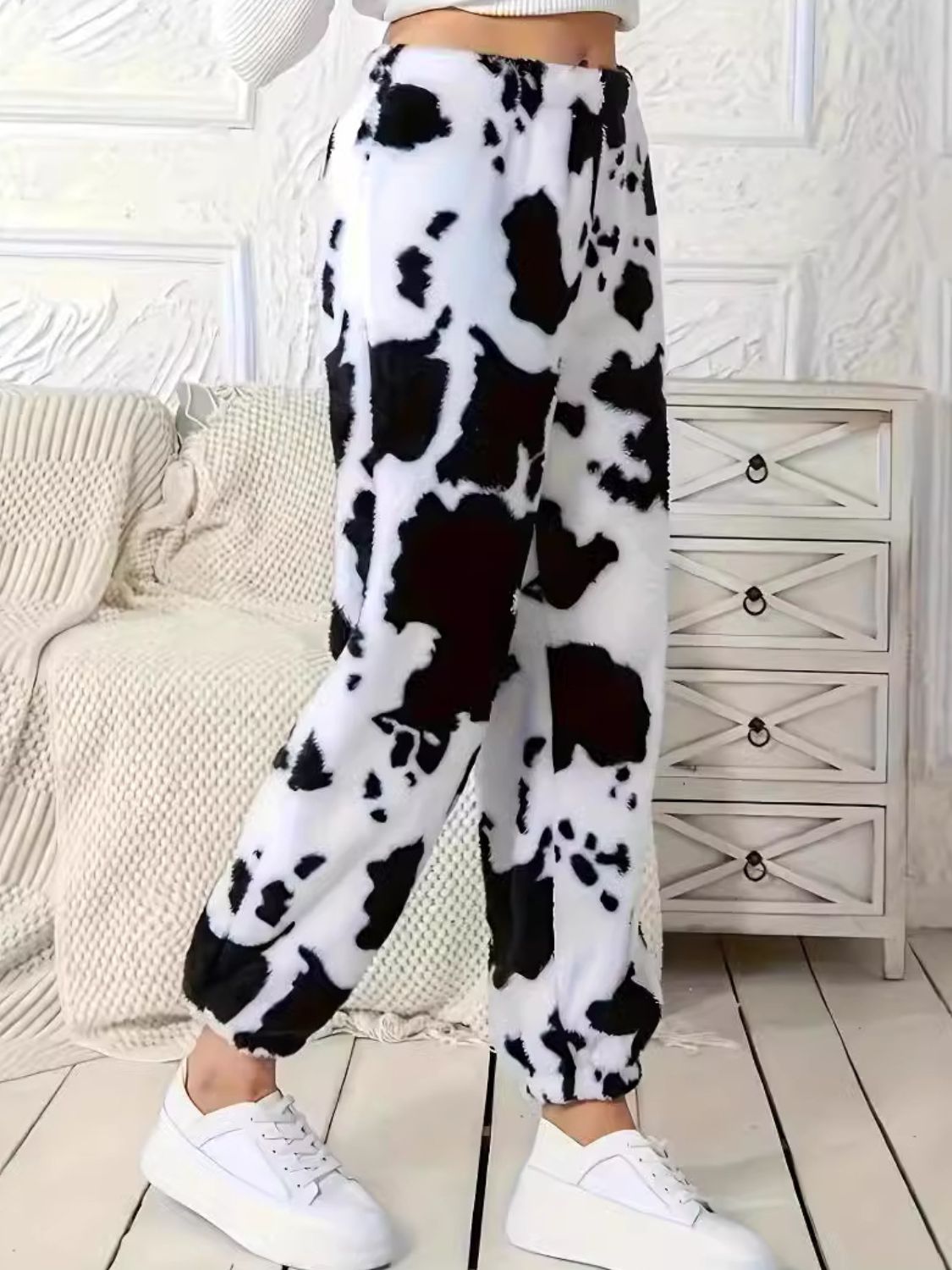 Koisoon  Cow Print Elastic Waist Pants