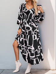 Koisoon  Smocked Printed Long Sleeve Midi Dress