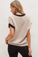 Koisoon Trim Round Neck Cap Sleeve Knit Top