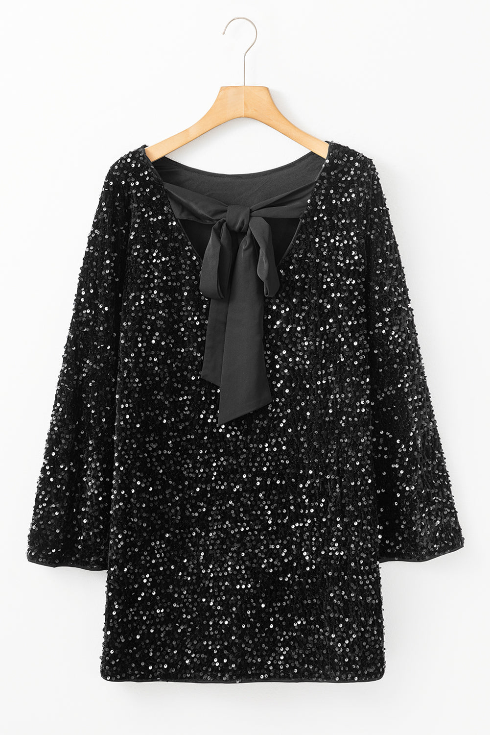 Koisoon Sequin Bow Back Long Sleeve Mini Dress