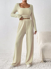 Koisoon Scoop Neck Long Sleeve Top and Pants Set