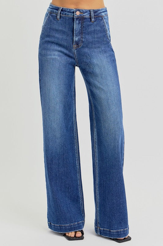 Koisoon Full Size High Rise Wide Leg Jeans with Slanted Pockets