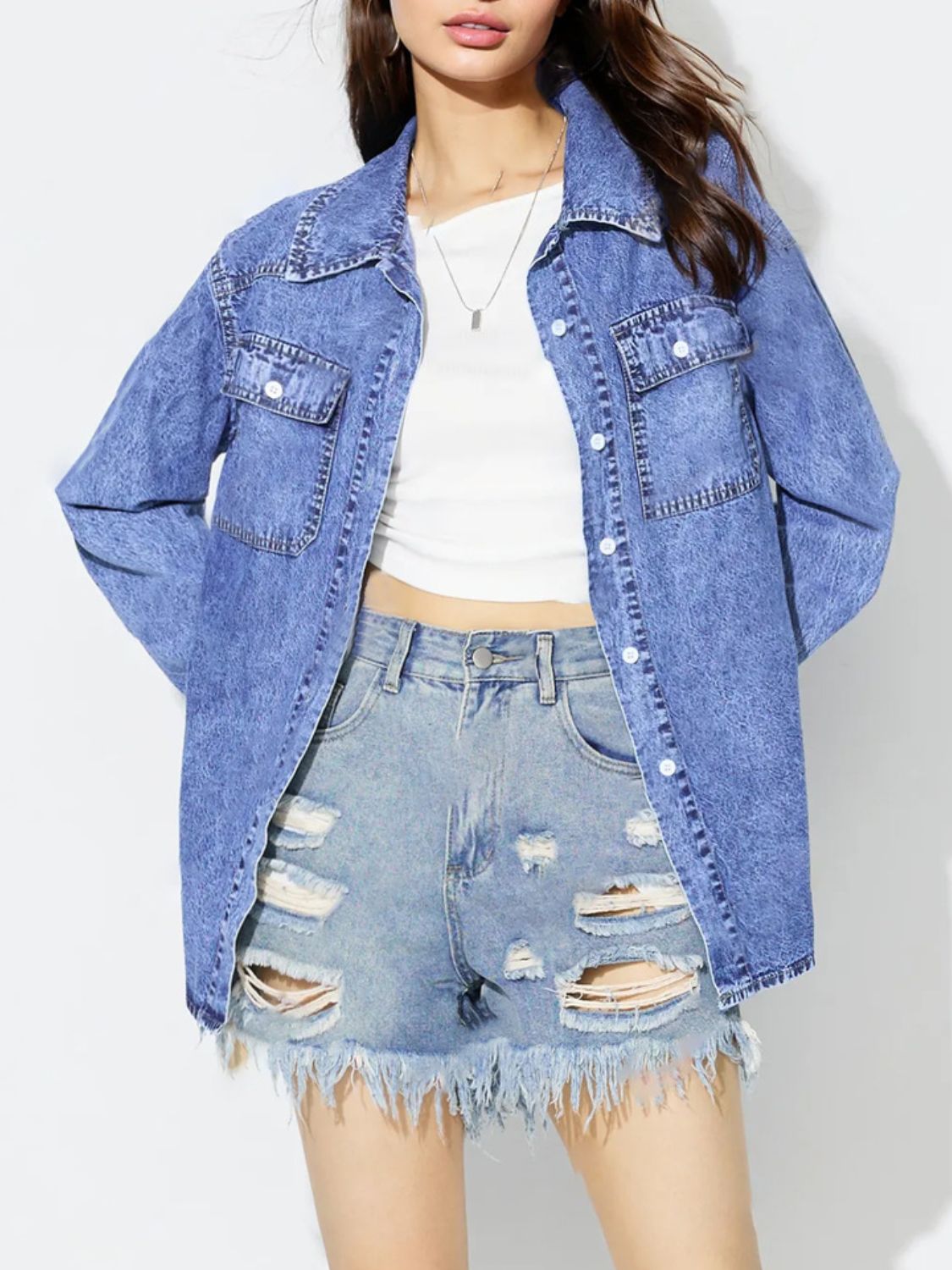 Koisoon Hem Collared Neck Denim Top