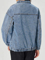 Koisoon Quarter Zip Collared Neck Denim Top