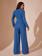 Koisoon  Long Sleeve Wide Leg Denim Jumpsuit