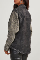 Koisoon Leopard Snap Down Denim Jacket