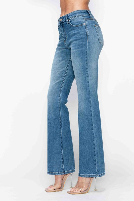 Koisoon Full Size Cat's Whiskers Mid Rise Bootcut Jeans