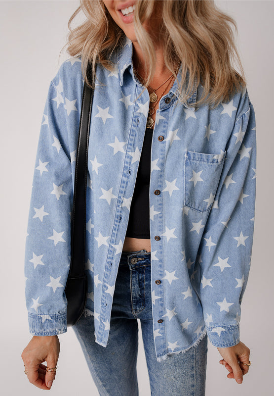 Koisoon Star Collared Neck Denim Top