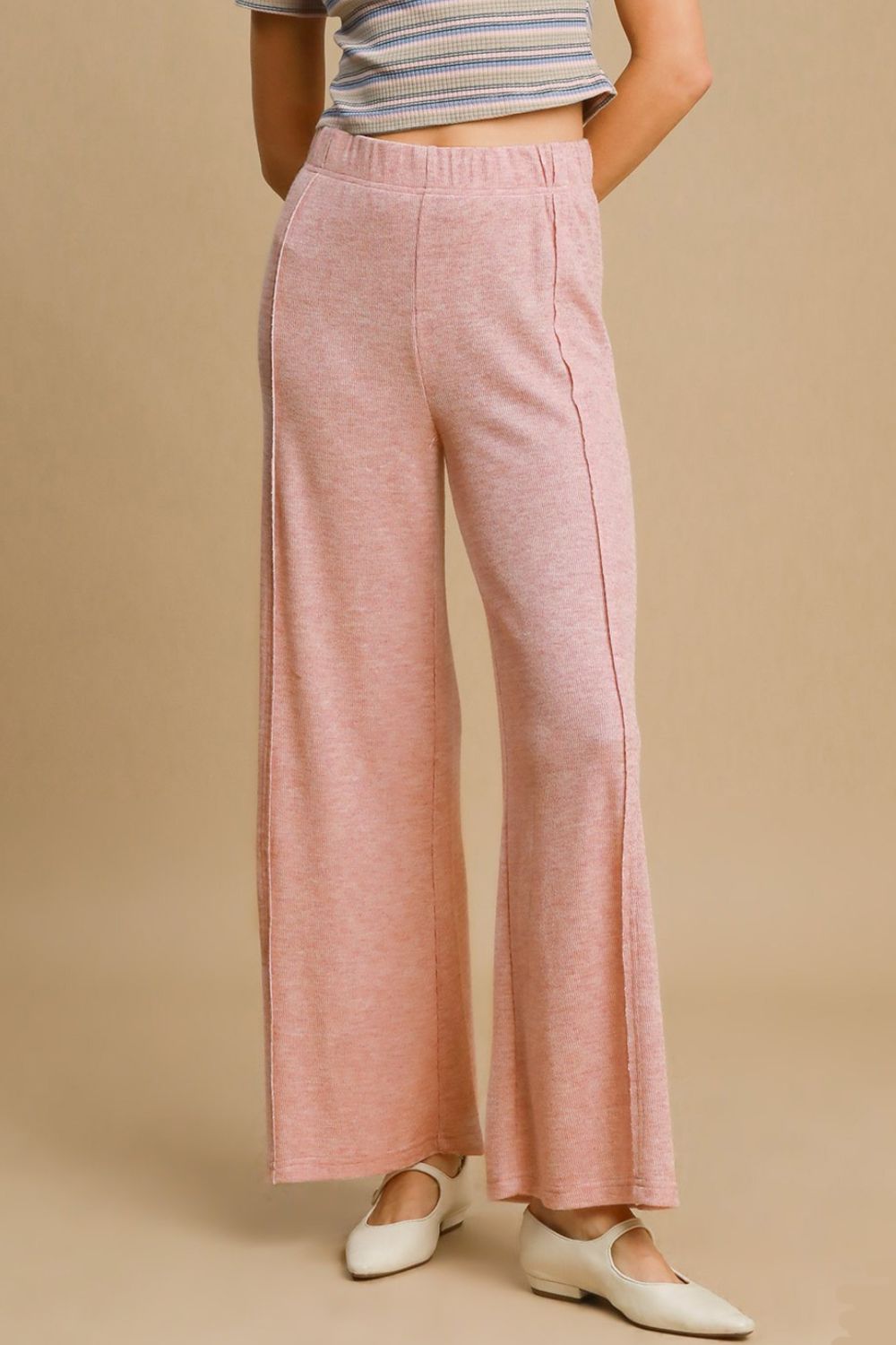 Koisoon  Elastic Waist Wide Leg Knit Pants