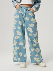 Koisoon Pocketed Floral Wide Leg Jeans