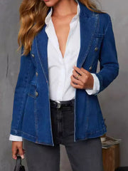 Koisoon Collared Neck Long Sleeve Denim Jacket