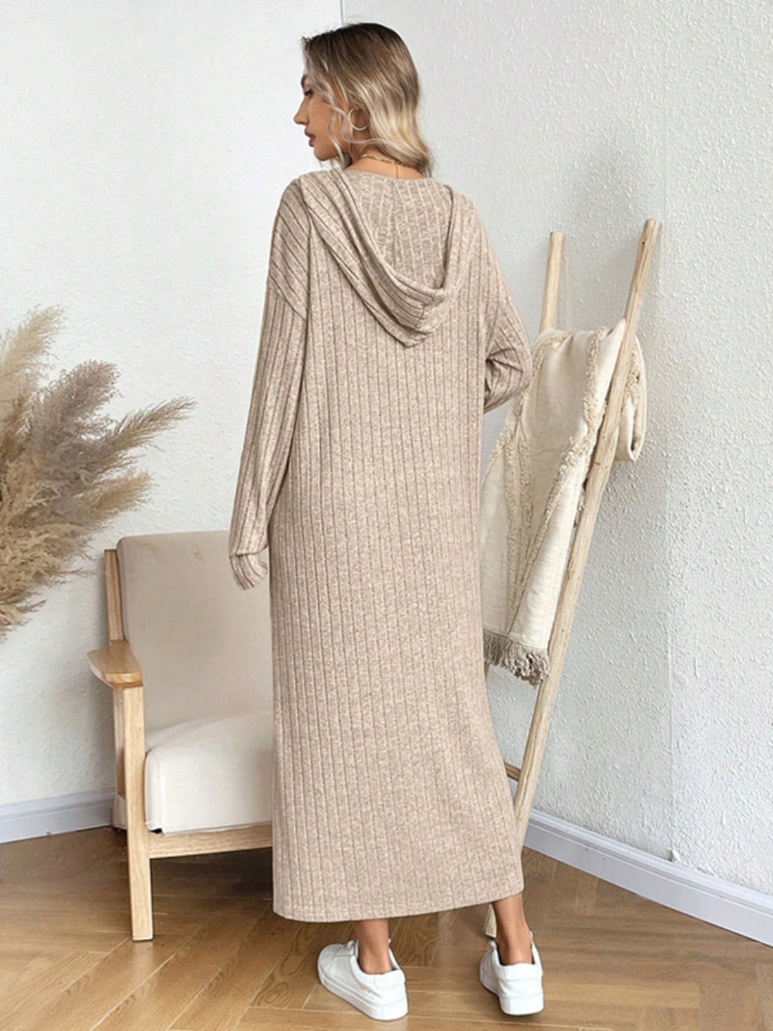 Koisoon Drawstring Long Sleeve Hooded Dress