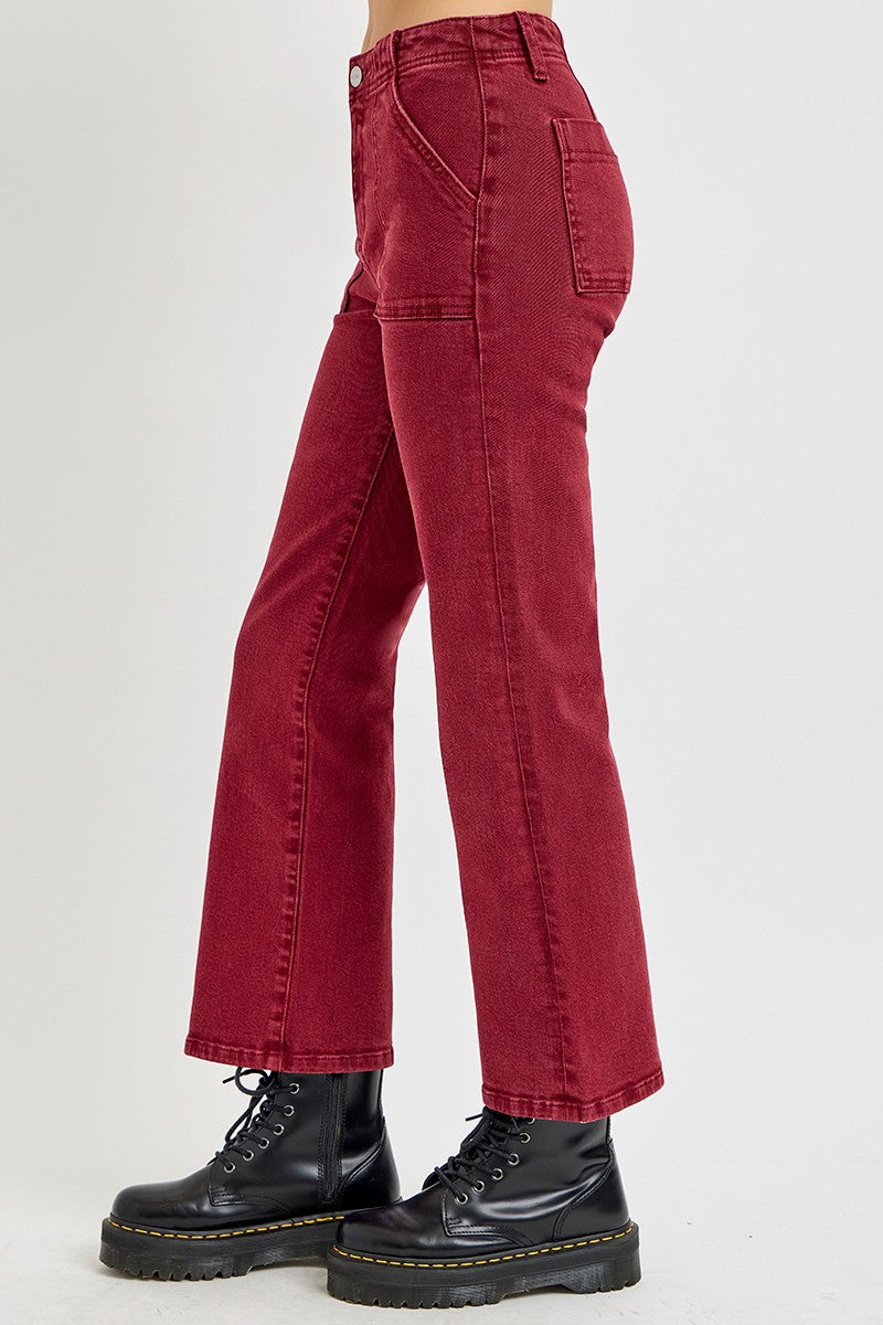 Koisoon Full Size High Rise Straight Jeans with Patch Pockets