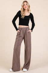 Koisoon Elastic Waist Wide Leg Pants with Pockets