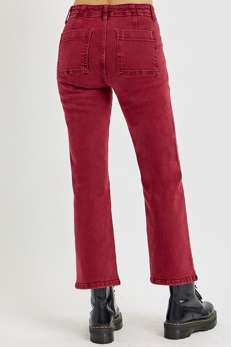 Koisoon Full Size High Rise Straight Jeans with Patch Pockets